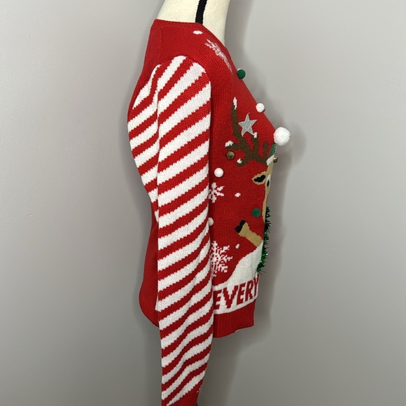 Ugly Christmas/Holiday Reindeer Sweater with Bells Sz M (7-9) - Picture 2 of 4